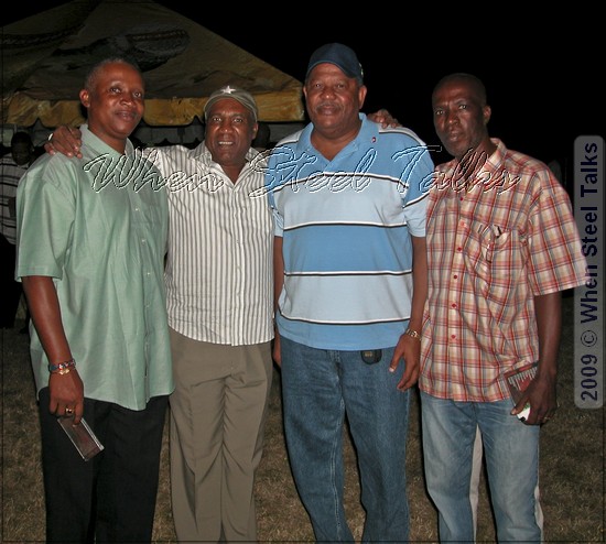 Panorama champion 
										arrangers and Prime Minister - Pictured 
										left to right: Patrick “Stone” Johnson, 
								Len “Boogsie” Sharpe, the Honorable Prime 
								Minister Baldwin Spencer, and 2010 winning 
								Panorama arranger Victor “Babu” Samuel 
