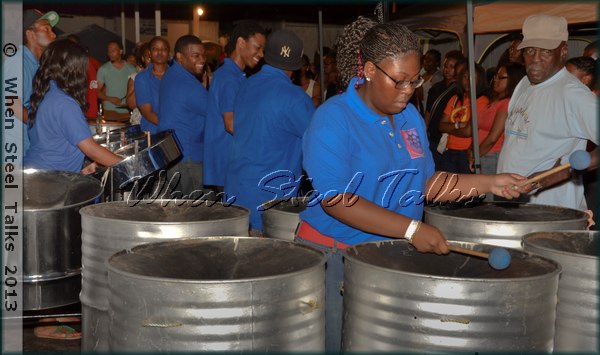 Pantonic Steel Orchestra - legendary steelpan musician; Emmanuel “Jack” Riley looks on at right