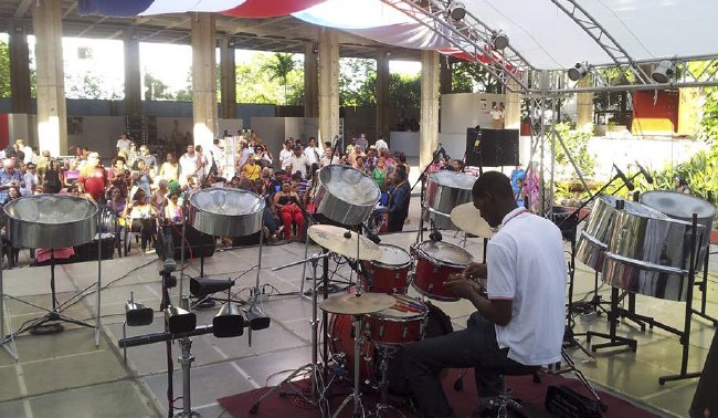 Setting up for one of six Cubadisco 2014 performances by The Codrington Pan Family