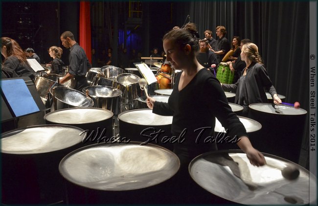 Percussionist Yael Litwin on six-bass during the show