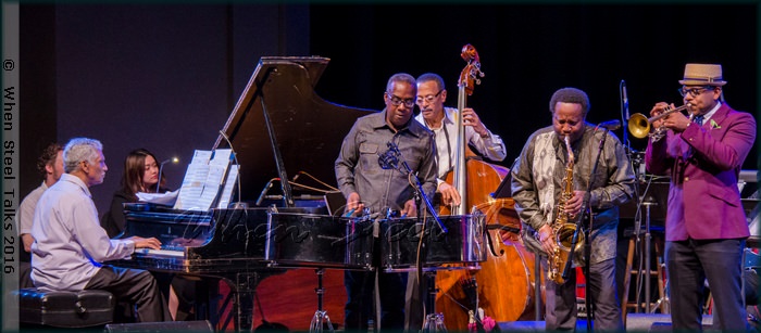 Sextet, left to right: Frankie McIntosh, Garvin Blake, David "Happy" Williams, Charles Daugherty, Etienne Charles.  Out of camera-shot - drummer Damon DueWhite