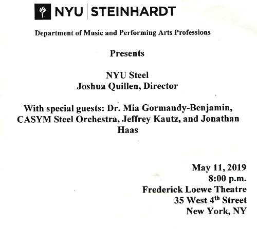 NYU Steel 2019 Spring concert program cover