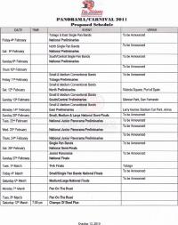 2011 Trinidad and Tobago Steelband Panorama schedule
