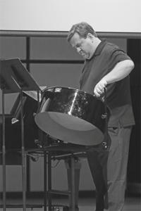 Assistant professor of music education Brandon Haskett performed a solo steel drum performance Saturday, Oct. 22, in the Rhea Miller Recital Hall.
