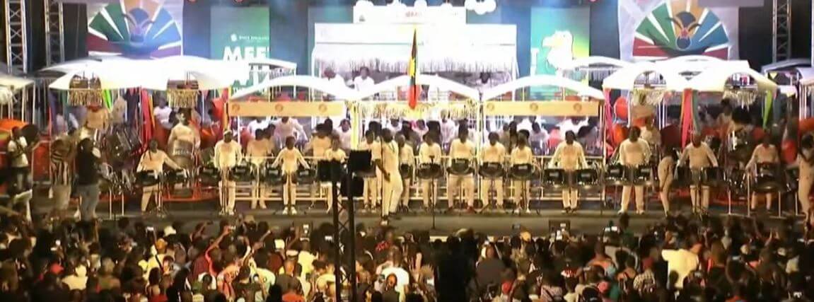 Hells Gate Steel Orchestra on stage at the 2024 Antigua & Barbuda Panorama
