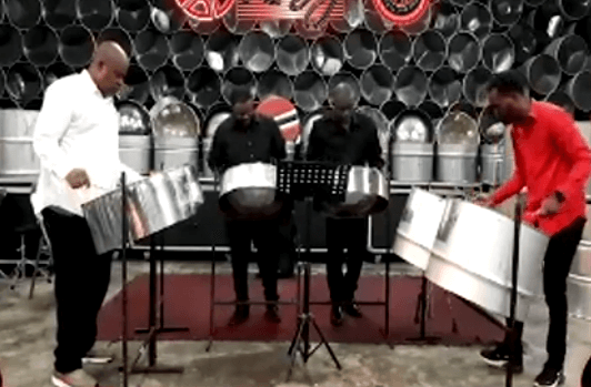 Terrance “BJ” Marcelle, Marlon White, Sheldon Peters & Shivon Bourne – Trinidad & Tobago steelpan quartet during their Semi-final performance of the category in the 2020 International Pan Ramajay competition