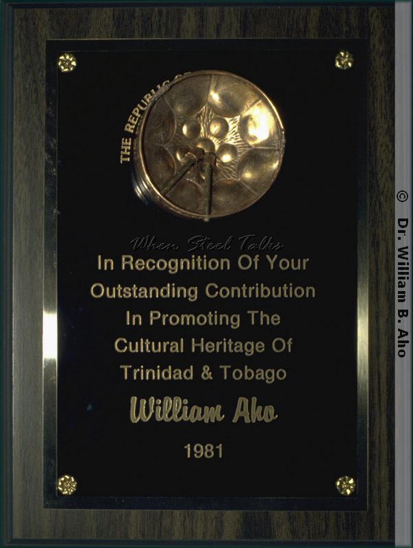 William R. Aho recognition plaque