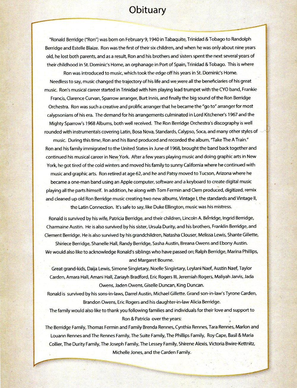 Ron Berridge obituary