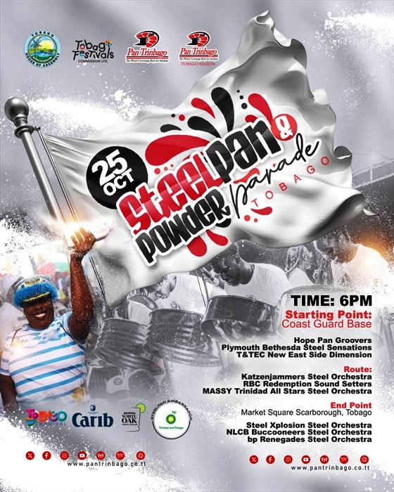 Steelpan & Powder Parade 2025 in Tobago Flyer - Radicle Tube Live Stream