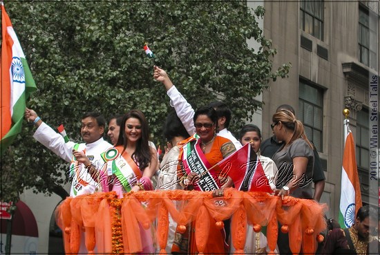 The Honourable Prime Minister of Trinidad & Tobago, Kamla Persad-Bissessar on float with Grand Marshall actress Preity Zinta