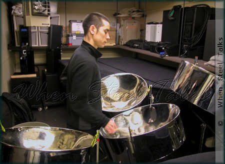 Andy Akiho practices before his premiere with the Yale Philharmonia
