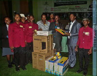 Receipt of prizes at the Second Annual School Steelband competition, Nigeria, November 23, 2010