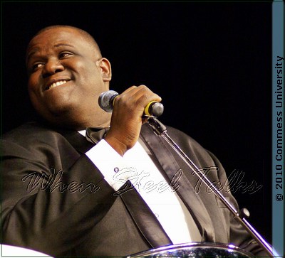 Duvone Stewart commands the mic and pan at the 2010 Autumn Leaves on Steel