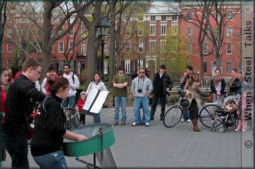 NYU Steel performs in Washington Square Park