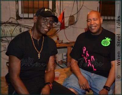 Anselm Fritz (right), along with fellow band member, percussionist Sasha Hutchinson, takes a break from practice to chat with When Steel Talks