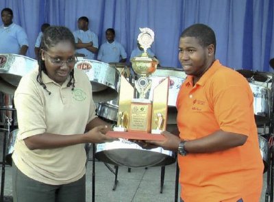 St. Margarets principal cum MC, Colette Perez, and Cedel Hinds  Skiffle Youth arranger