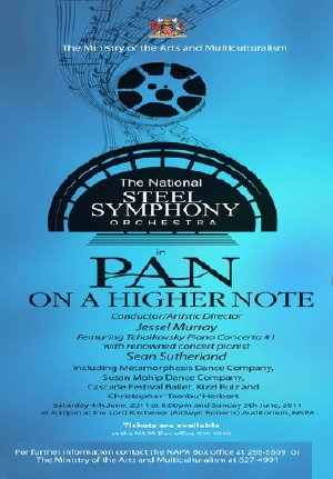 Poster for the "Pan on A Higher Note" performance by Trinidad's National Steel Symphony Orchestra