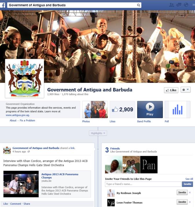 Antigua & Barbuda Government's Facebook page after 2013 Panorama
