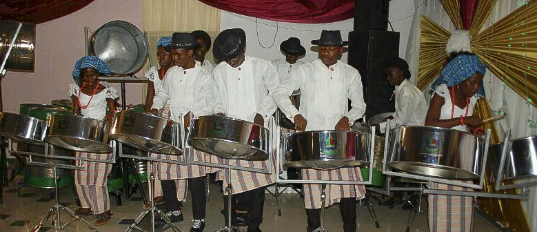 Bayelsa State Junior Steel Orchestra performs, attired in the State’s traditional dress at the opening ceremony