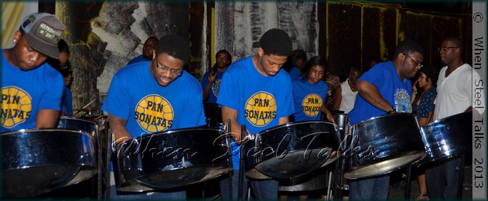 Sonatas Steel Orchestra with arranger Leon "Foster" Thomas at right