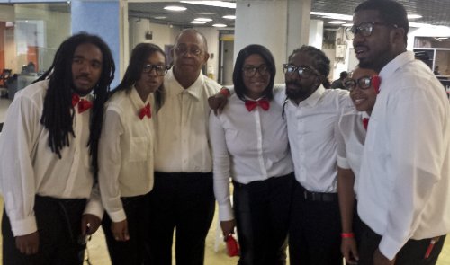 Orisha John, fourth from left, with members of Brooklyn Orchestra at the audition