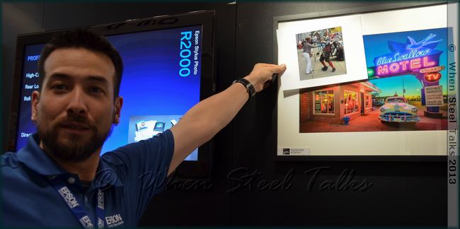 Epson's Eddie Murphy (yes, that�s his name) demonstrates the effects of light on the WST image print from Epson Stylus Photo R3000 printer