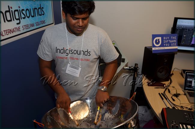 Johann Chuckaree plays the tenor pan as a preamble to demonstrating the Indigisounds software, the 'alternative steelpan solution'
