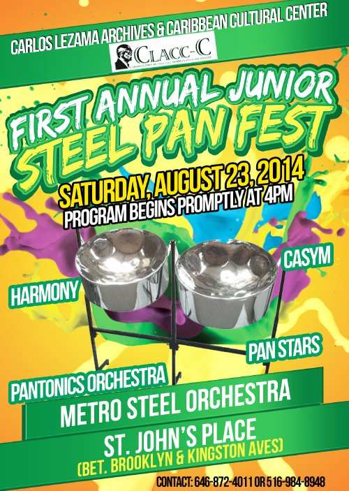 Flyer for CLACC-C's 1st annual PanFest, a junior steel pan competition in Brooklyn, New York