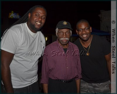 The legendary Neville Jules (center), with arrangers Seion Gomez (left) and Leon "Foster" Thomas (right)