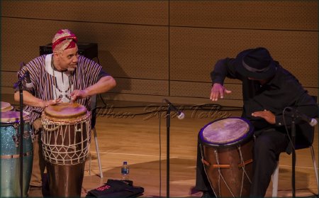 Neil Clarke (left) on percussion with Marcel Magnat on Gwo ka drums