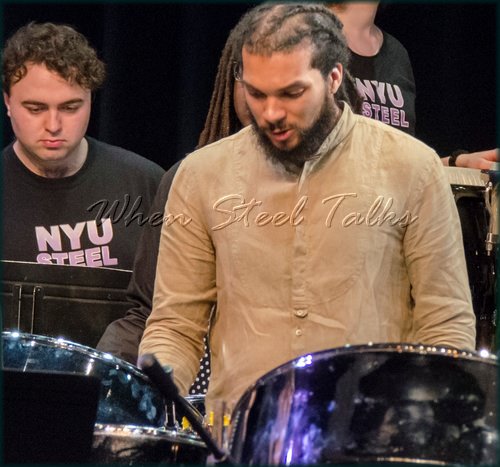 Andre White (at right, in tan) at NYU Steel’s 2017 Spring Concert