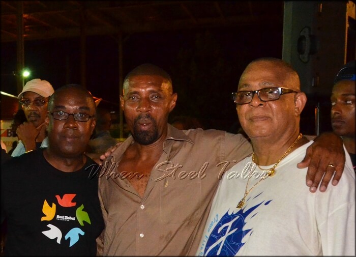 left to right, foreground:  Garvin Blake, Clement Franklin of Despers USA, and Martin “Dougie” Douglas