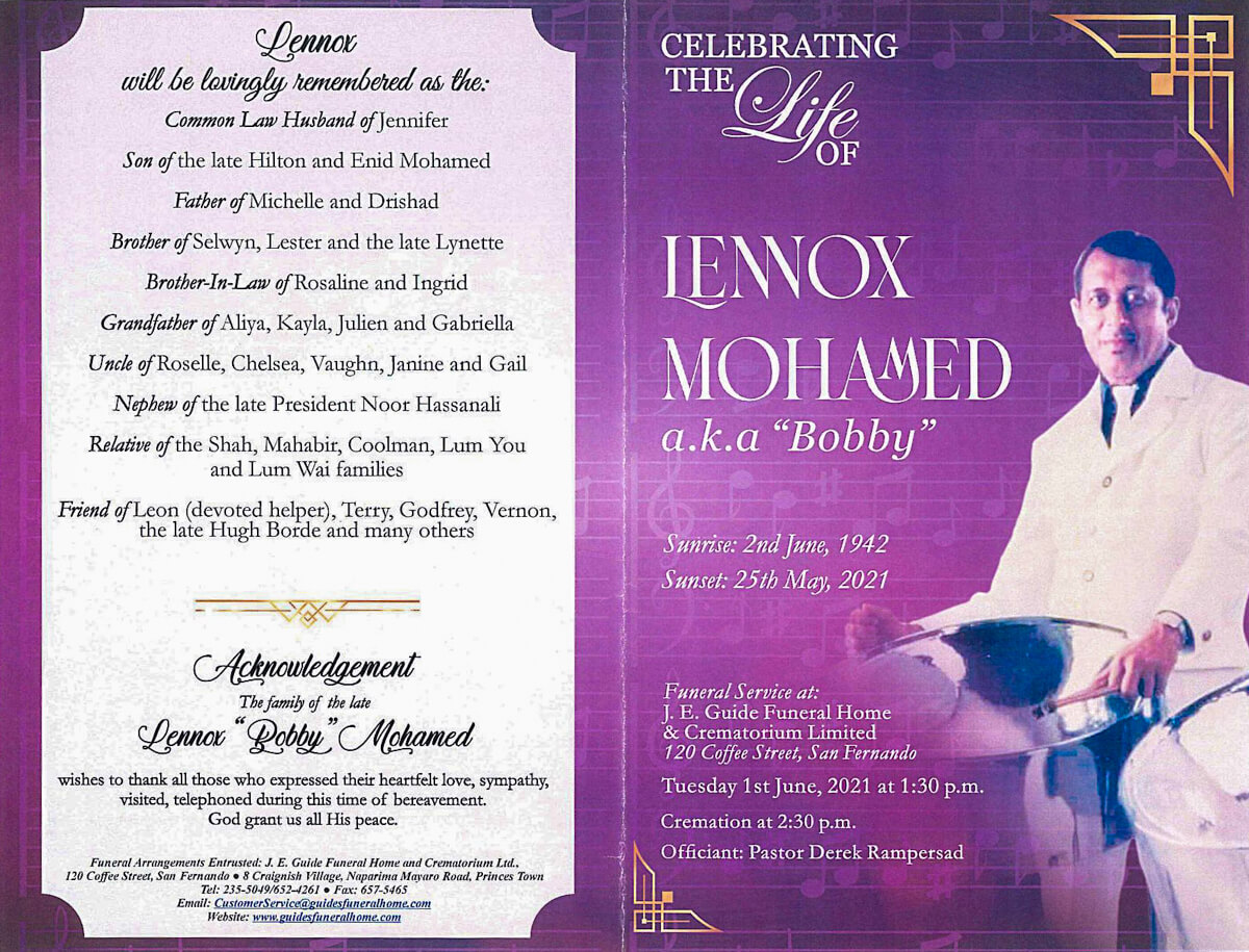 Celebration of the life of Lennox “Bobby” Mohamed