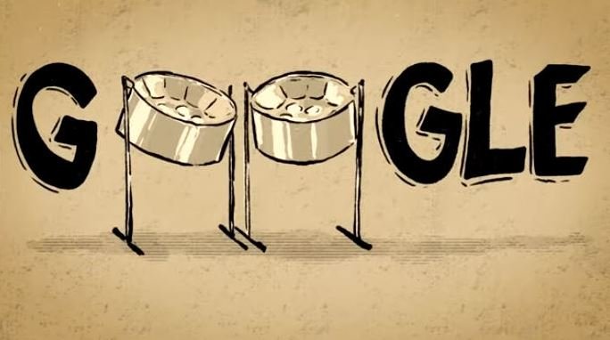 Google Doodle of steelpan instrument with illustration by artist Nicholas Huggins