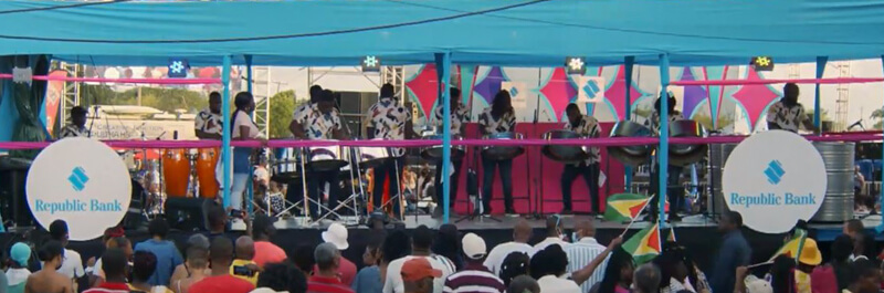 Kunjaz Steel Ensemble of Guyana performs on the mobile stage at “Pandemonium” for Crop Over 2022