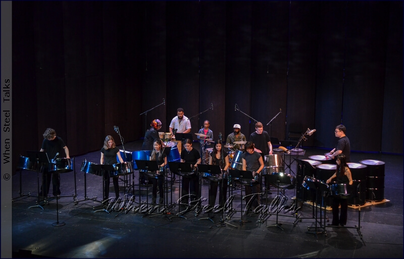 NYU Steel’s concert opens in the Iris Cantor Theatre at NYU’s John A. Paulson Center performing “Hello”