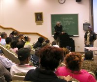 Question and answer period after NY screening of Mas Man, a film about Peter Minshall