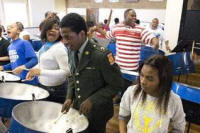 Steelpan students of Rochester's Marshall High School and Antigua's St. Joseph Academy