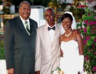 Arranger Victor Babu Samuel with new wife Charmin Francois and bestman Prime Minister Winston Baldwin Spencer