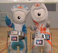 The Mascots for the London 2012 Games try out steelpans