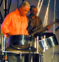 Master Pannist Ray Holman is accompanied by his bassist to skillfully blend pan and Jazz to the delight of Wednesday nights JazzBeat audience