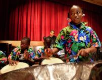 Taylor Murphy plays the steeldrum as Logan Elementary School rehearses