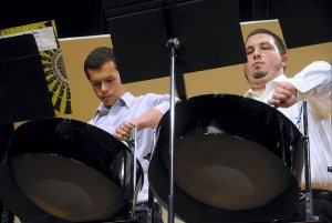 Panists Dan Dudney (left) and Tyler Burton perform 