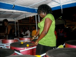 The late panist - Petra Abraham - performing with her band, Southern Marines Steel Orchestra