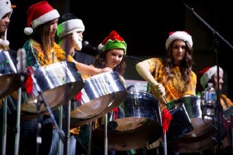 The Ambridge Area School District Steel Drum Band will entertain New Year's Eve in the Highmark First Night parade in Pittsburgh.