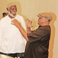 Hugh Masekela of South Africa, right, with Clive 'Zanda' Alexander, left