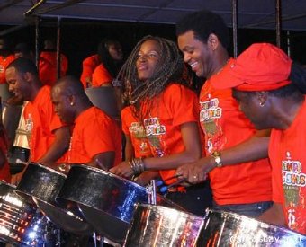 In the lead: Neal and Massy All Stars leads the way into the Panorma large band finals on March 1 after topping the semis at Queen's Park Savannah, Port-of-Spain last Sunday. 