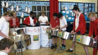Pupils at Little Hadham Primary play steelpan
