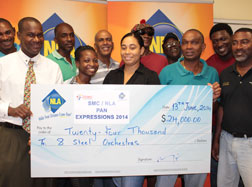 Group photo with NLAs general manager  Mr. Geoffrey Gilbert, and representatives from each steel-band which took part in the 2014 SMC/NLA Pan Expressions.