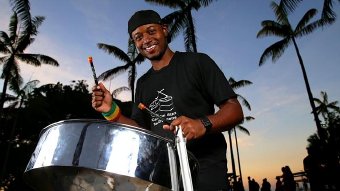 Cairns Pan Stars Mel Miller performs for the Cairns Festival on the Esplanade